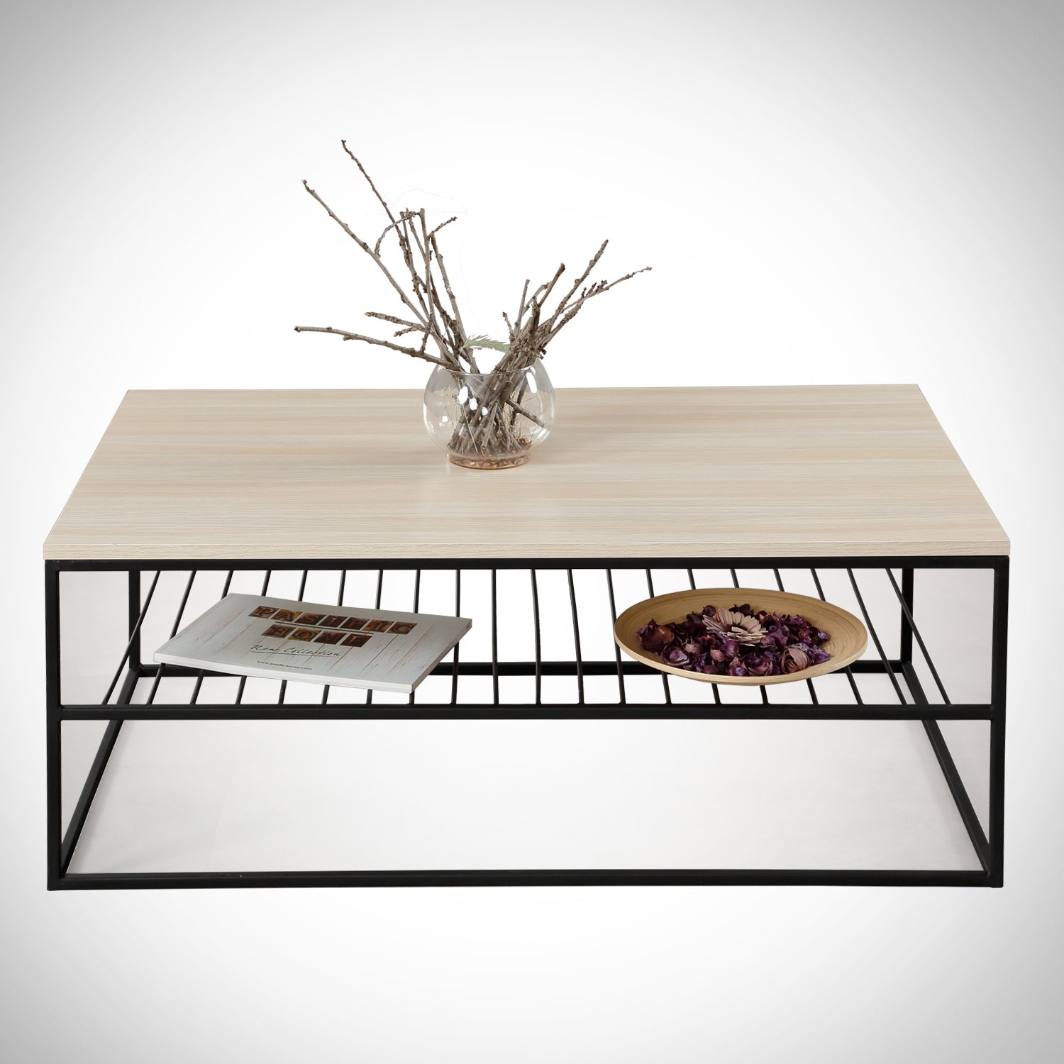 Mesa de Centro – 95cm x 43cm x 55cm – Carvalho – Painel de partículas revestido a melamina e Metal