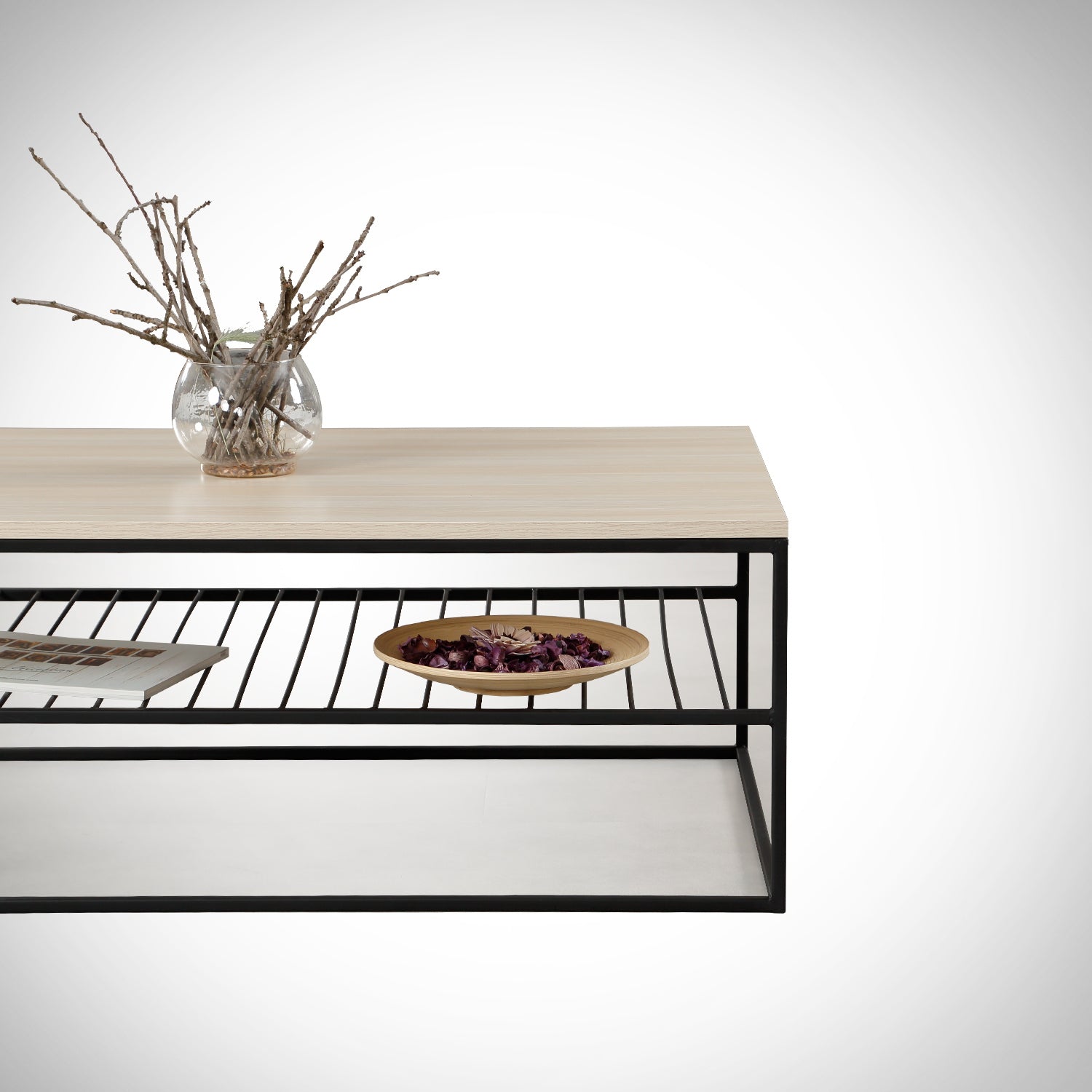 Mesa de Centro – 95cm x 43cm x 55cm – Carvalho – Painel de partículas revestido a melamina e Metal