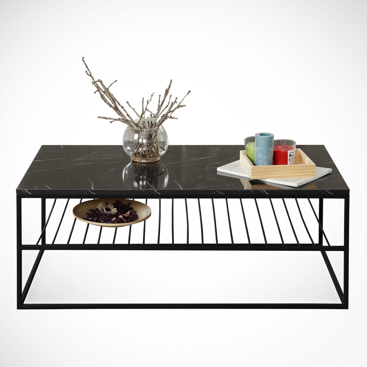 Mesa de Centro – 95cm x 43cm x 55cm – Preto e Branco – Painéis de Partículas