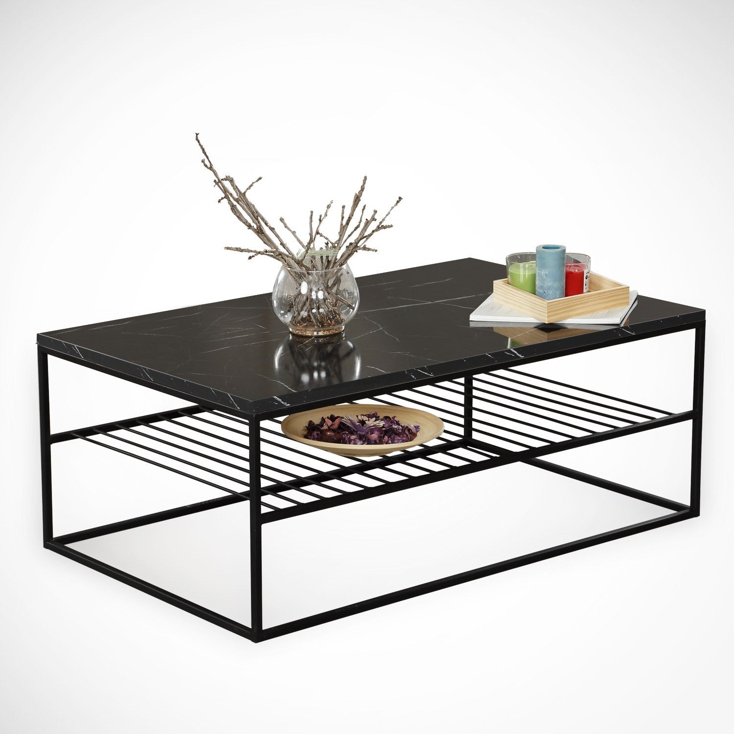 Mesa de Centro – 95cm x 43cm x 55cm – Preto e Branco – Painéis de Partículas