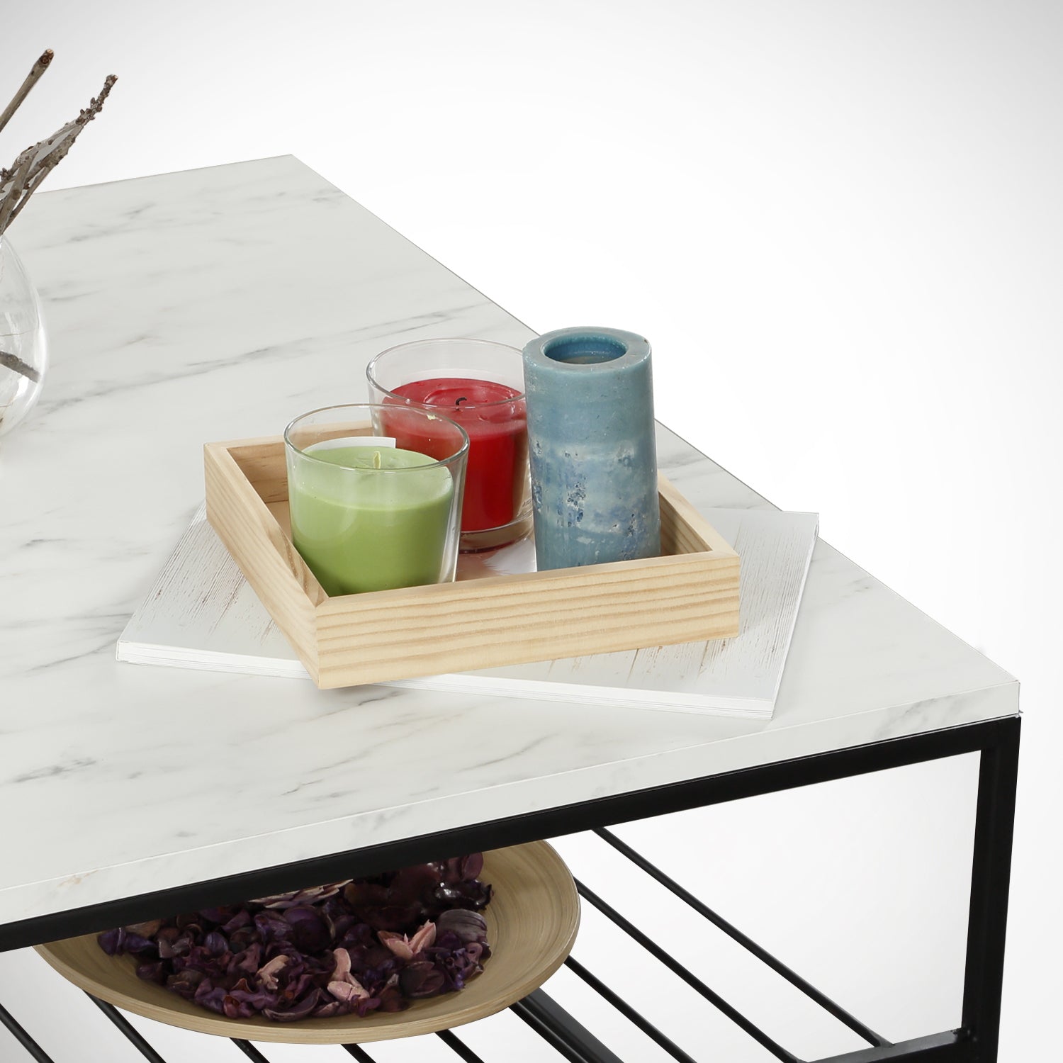 Mesa de Centro – 95 cm x 43 cm x 55 cm – Branco e Preto – Painel de Partículas com Revestimento em Melamina