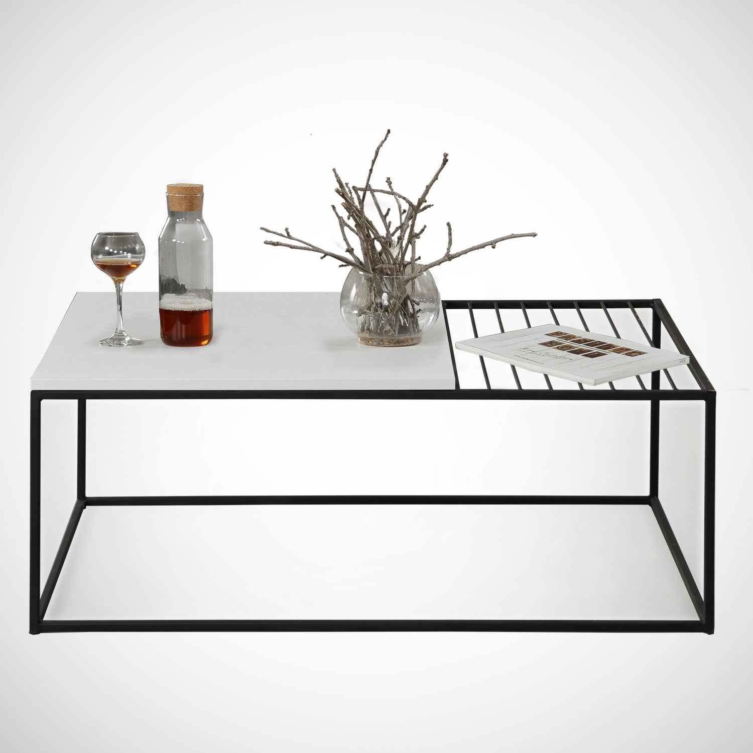 Mesa de Centro – 95 cm x 43 cm x 55 cm – Branco – Painel de partículas revestido a melamina