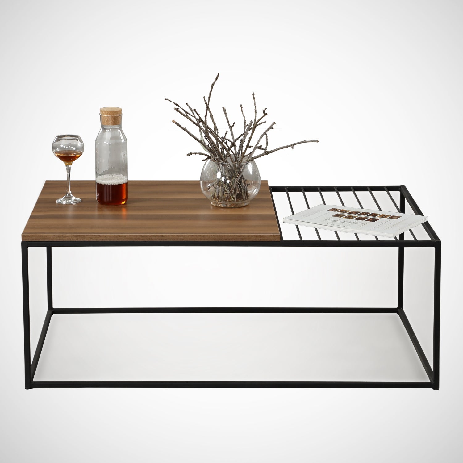 Mesa de Centro – 95 cm x 43 cm x 55 cm – Nogueira – Painel de partículas