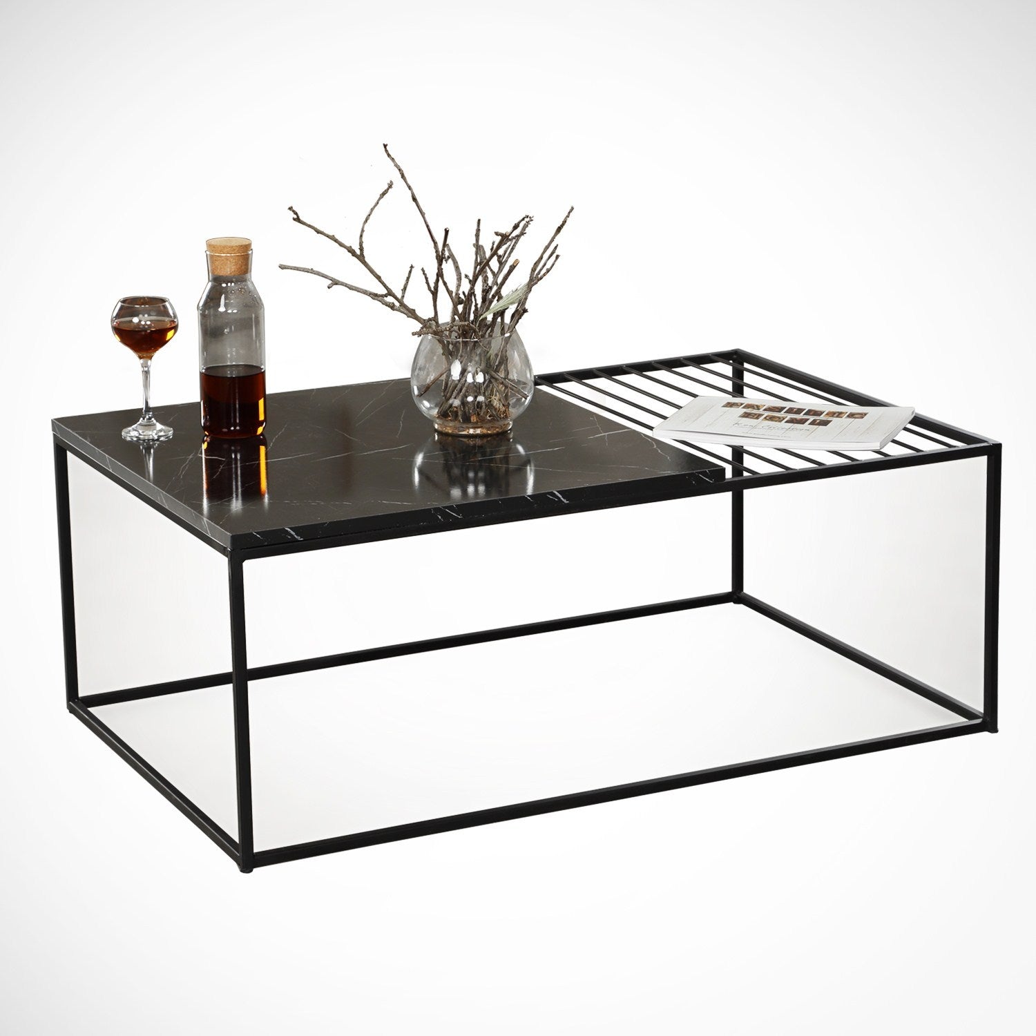 Mesa de Centro – 95 cm x 43 cm x 55 cm – Preto e Branco – Painel de Partículas
