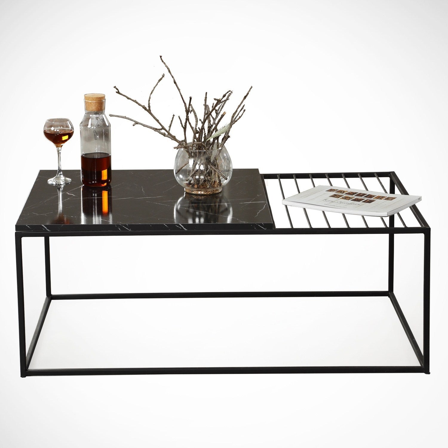 Mesa de Centro – 95 cm x 43 cm x 55 cm – Preto e Branco – Painel de Partículas