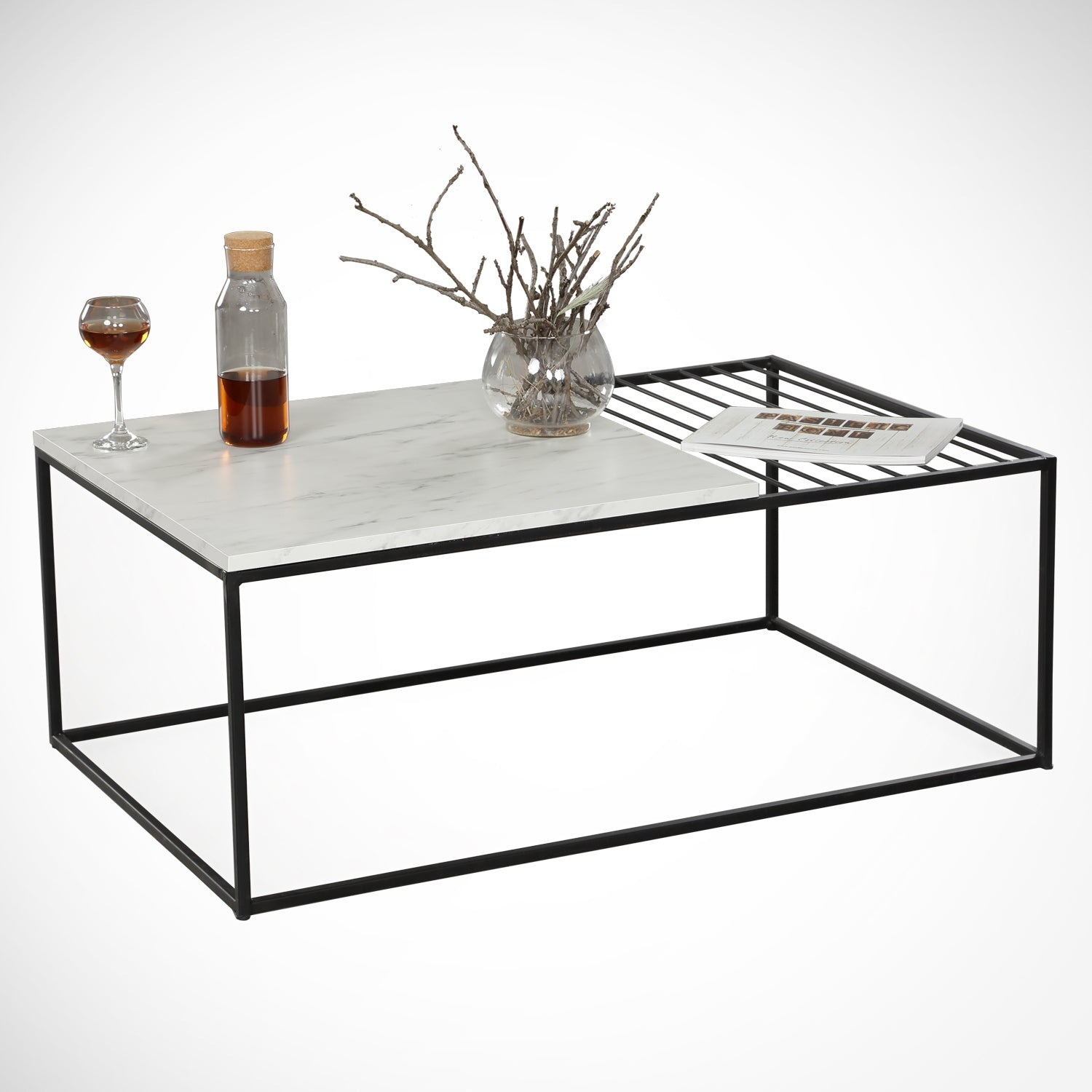 Mesa de Centro – 95 cm x 43 cm x 55 cm – Branco e Preto – Painéis de partículas
