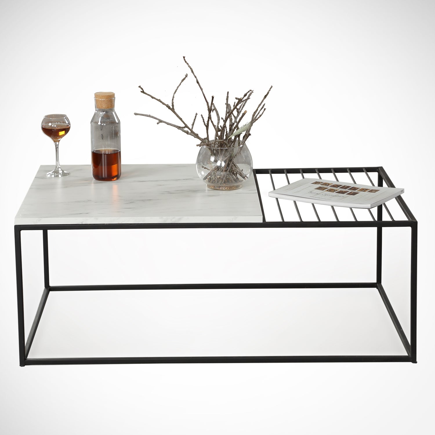 Mesa de Centro – 95 cm x 43 cm x 55 cm – Branco e Preto – Painéis de partículas