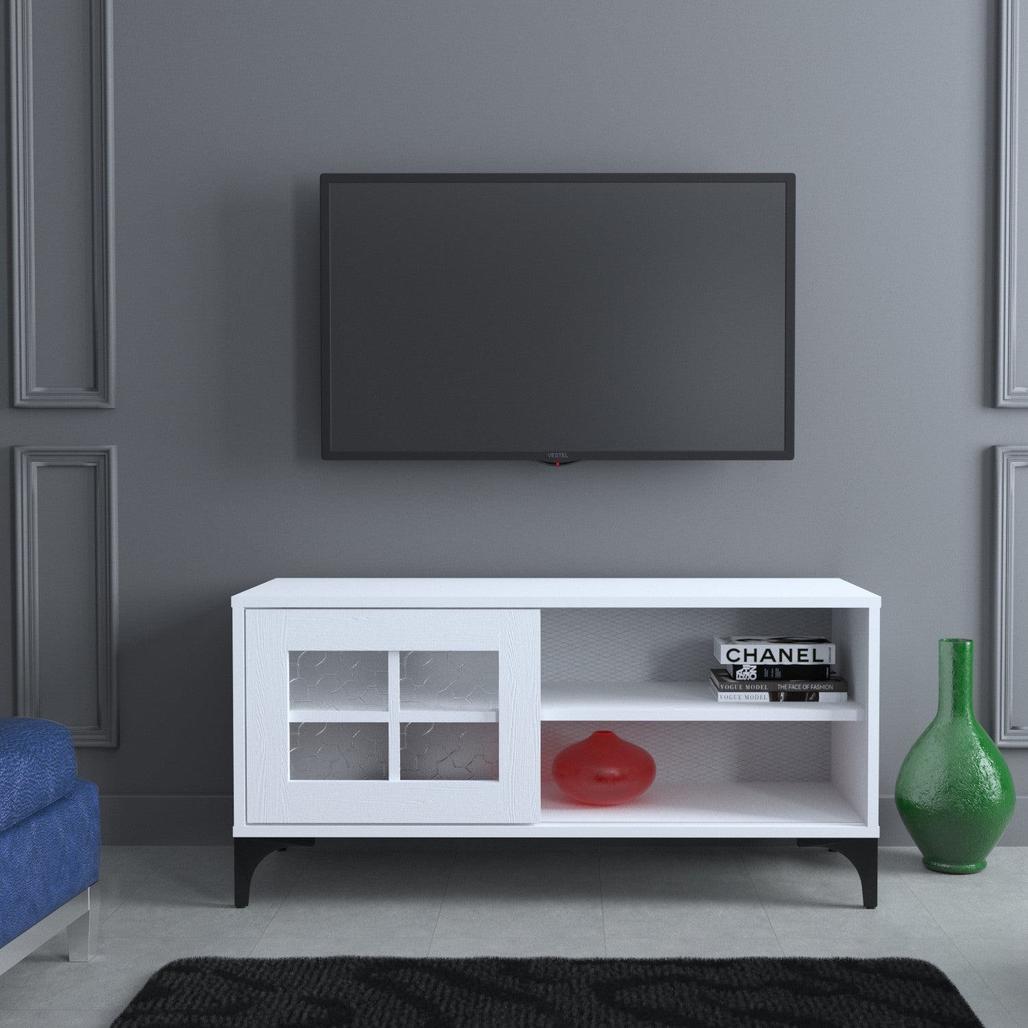 Móvel de TV – 100cm x 54cm x 42cm – Branco – Melamina