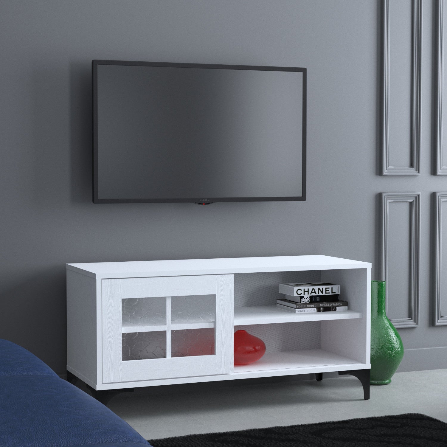 Móvel de TV – 100cm x 54cm x 42cm – Branco – Melamina