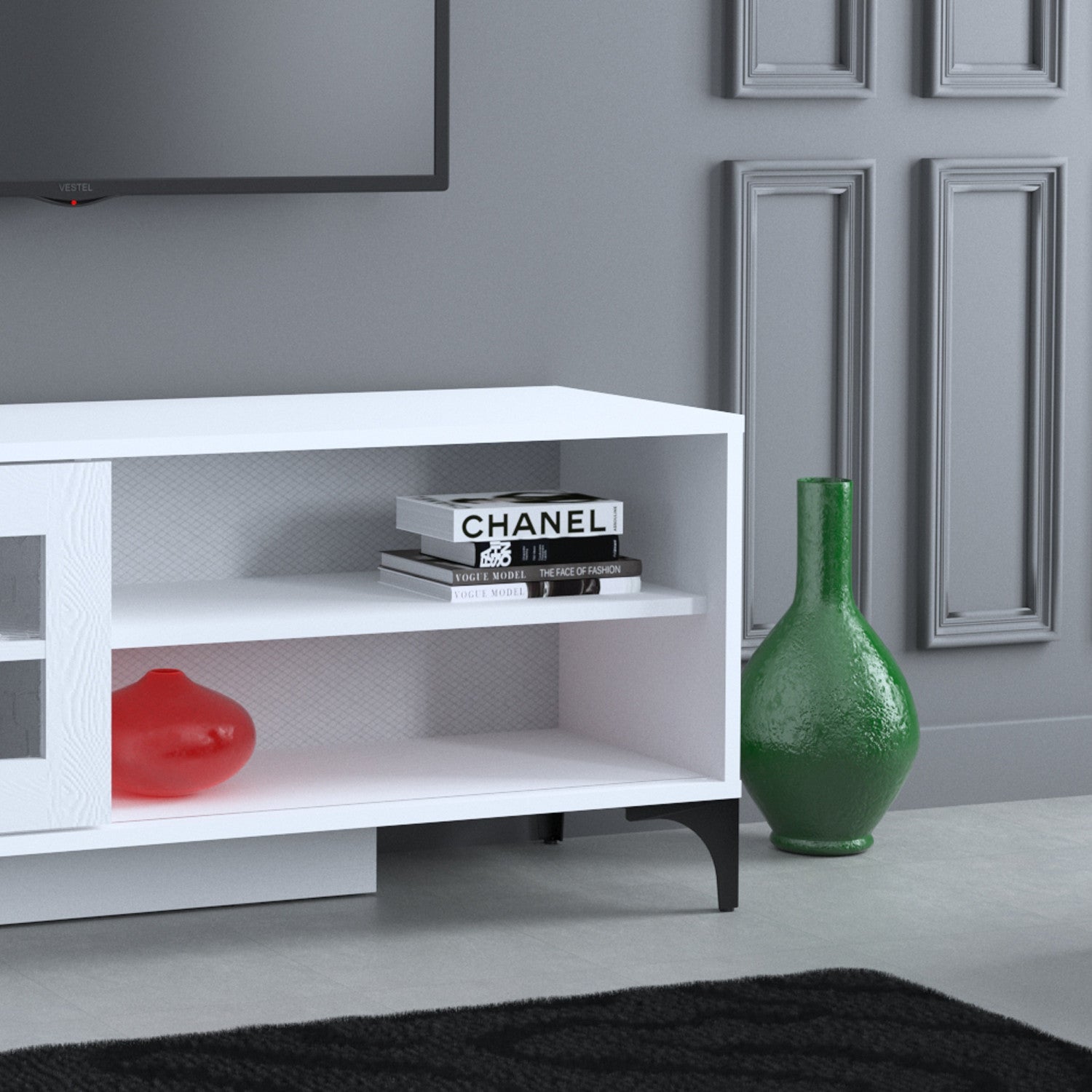 Móvel de TV – 125 cm x 54 cm x 42 cm – Branco – Painéis de partículas revestidos a melamina