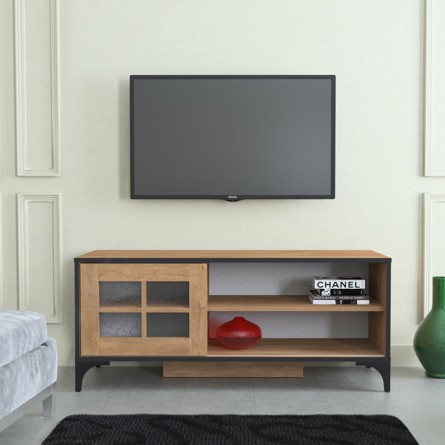 Móvel de TV em Melamina – 125 cm x 54 cm x 42 cm – Carvalho – Painéis de partículas