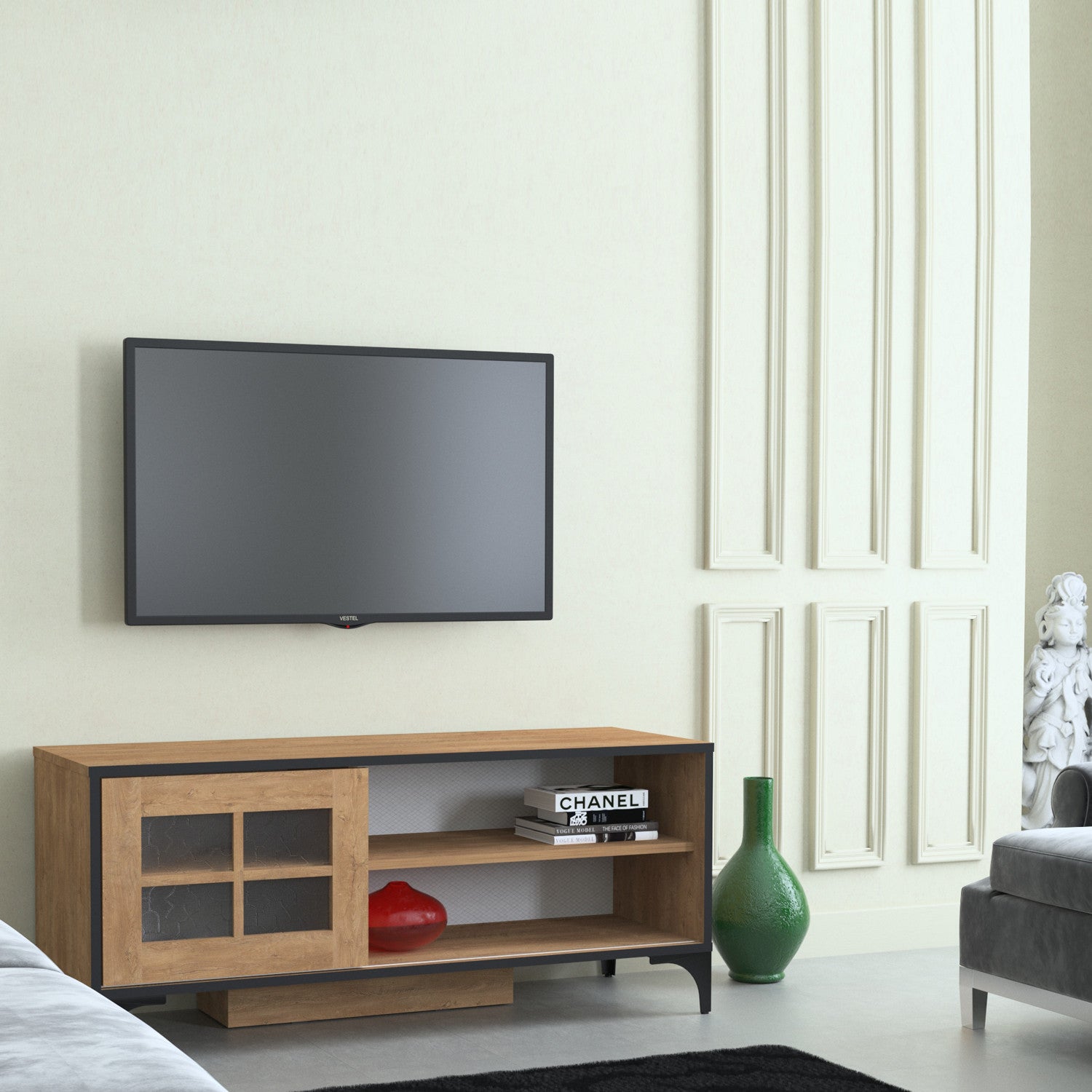 Móvel de TV em Melamina – 125 cm x 54 cm x 42 cm – Carvalho – Painéis de partículas