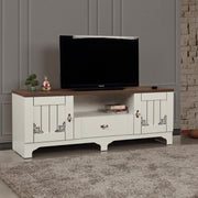 Móvel de TV – 140 cm x 52 cm x 41 cm – Branco e Castanho – Painéis de Partículas Revestidos a Melamina