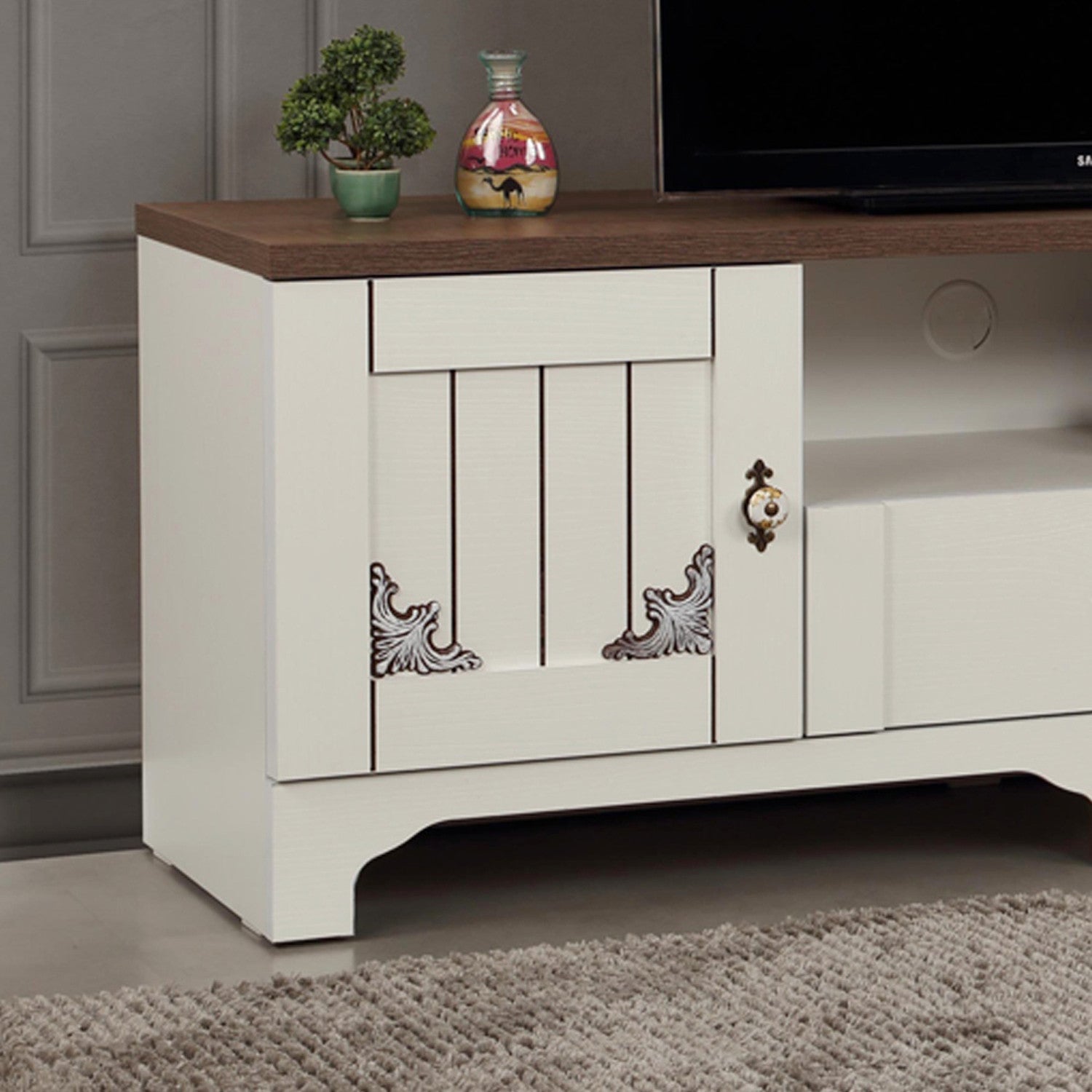 Móvel de TV – 140 cm x 52 cm x 41 cm – Branco e Castanho – Painéis de Partículas Revestidos a Melamina