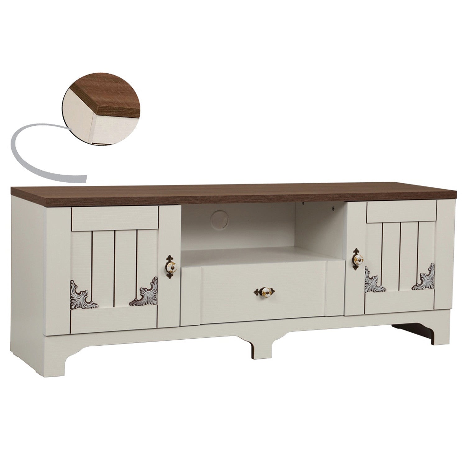 Móvel de TV – 140 cm x 52 cm x 41 cm – Branco e Castanho – Painéis de Partículas Revestidos a Melamina