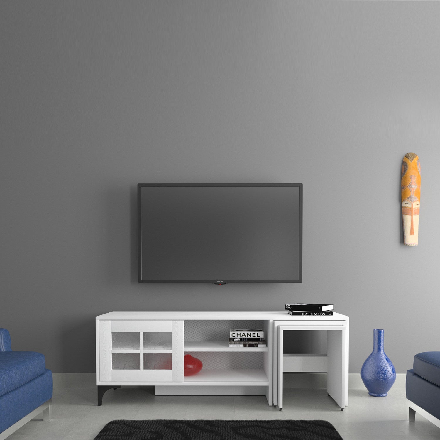 Móvel de TV – 150 cm x 54 cm x 42 cm – Branco – Painel de partículas revestido a melamina