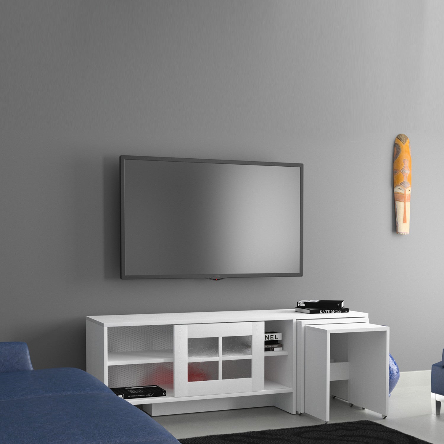 Móvel de TV – 150 cm x 54 cm x 42 cm – Branco – Painel de partículas revestido a melamina