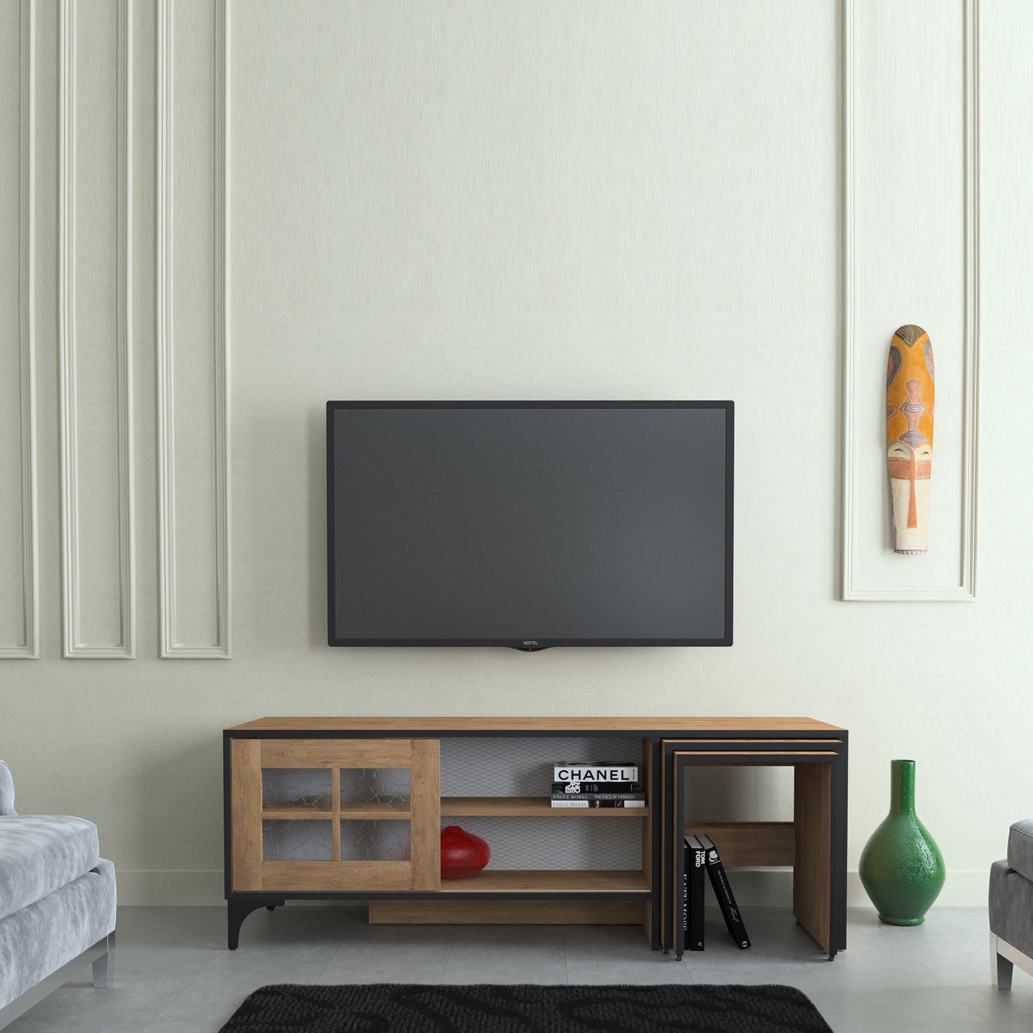 Móvel de TV – 150 cm x 54 cm x 42 cm – Carvalho – Painéis de Partículas com Revestimento em Melamina