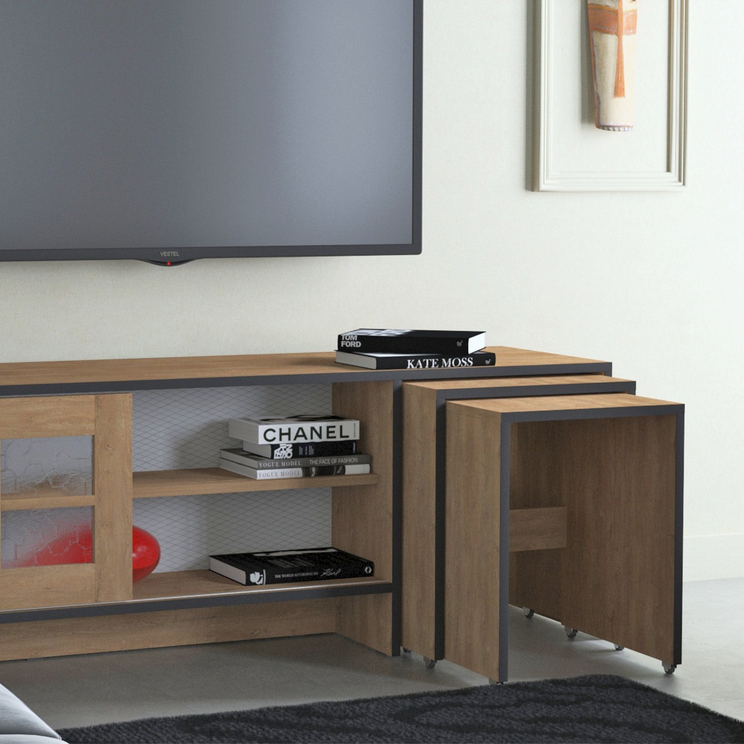 Móvel de TV – 150 cm x 54 cm x 42 cm – Carvalho – Painéis de Partículas com Revestimento em Melamina