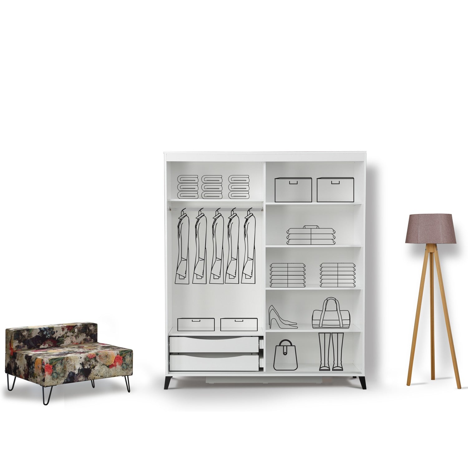 Guarda-roupa – 150cm x 216cm x 60cm – Branco – Painéis de partículas revestidos a melamina