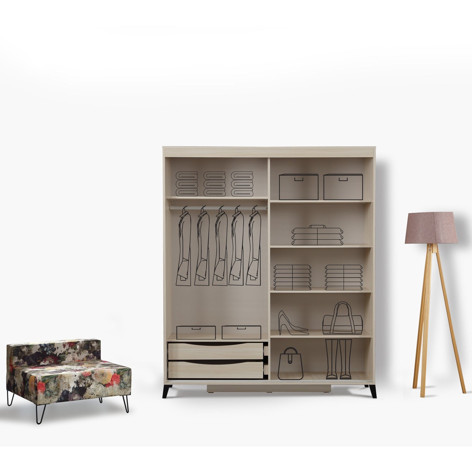 Guarda-roupa – 160 cm x 216 cm x 60 cm – Carvalho – Painéis de partículas revestidos a melamina
