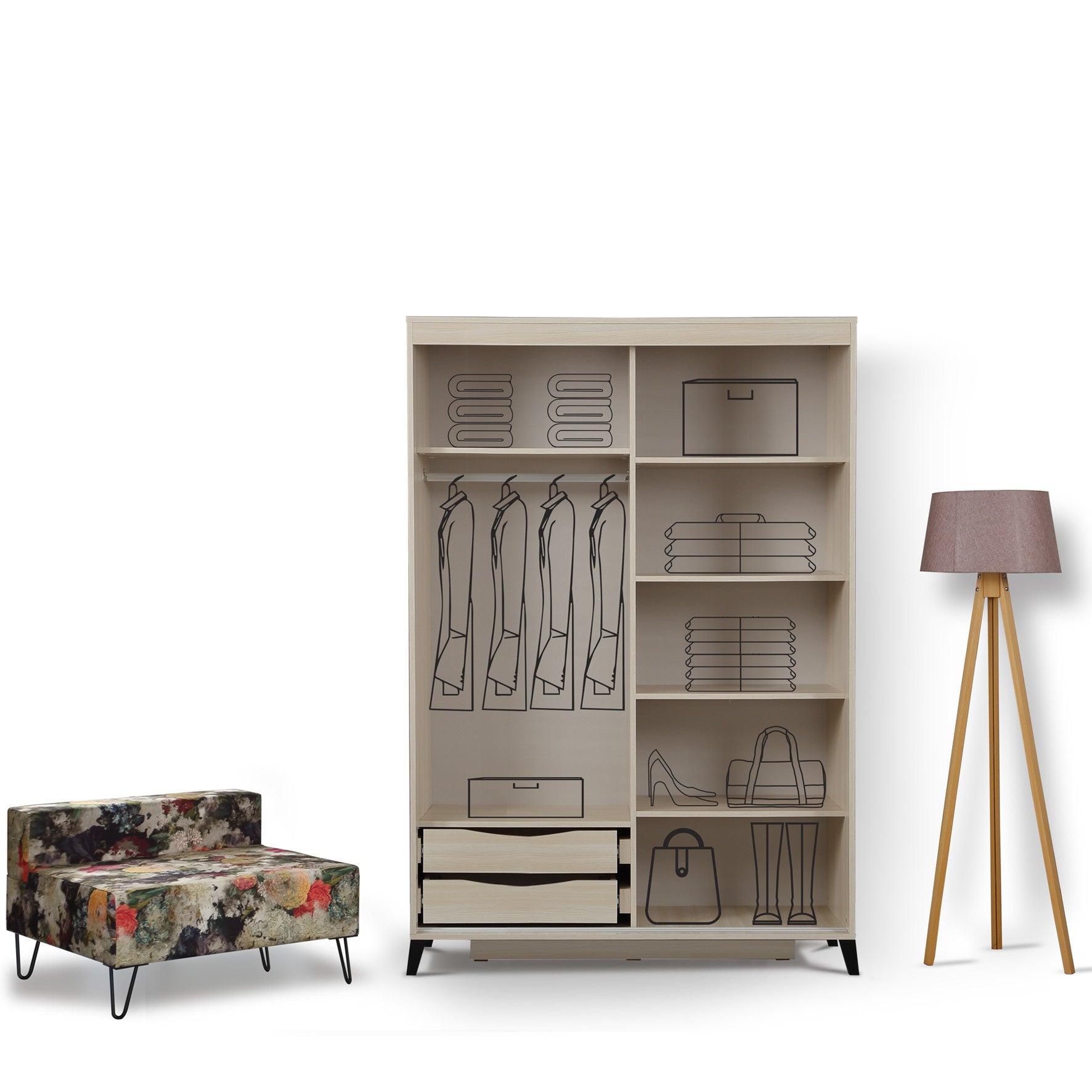 Guarda-roupa – 140cm x 216cm x 60cm – Carvalho – Painéis de Partículas revestidos a Melamina