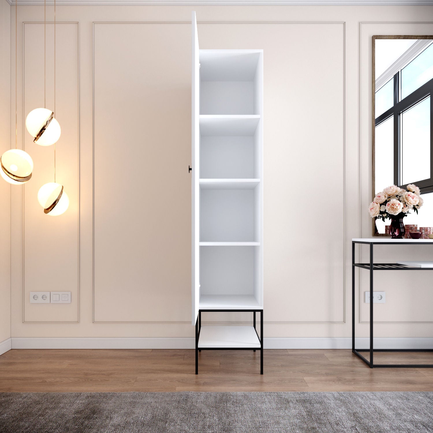 Guarda-roupa de Painel de Partículas – 42cm x 200cm x 50cm – Branco, Preto e Dourado – Painéis de Partículas Revestidos a Melamina