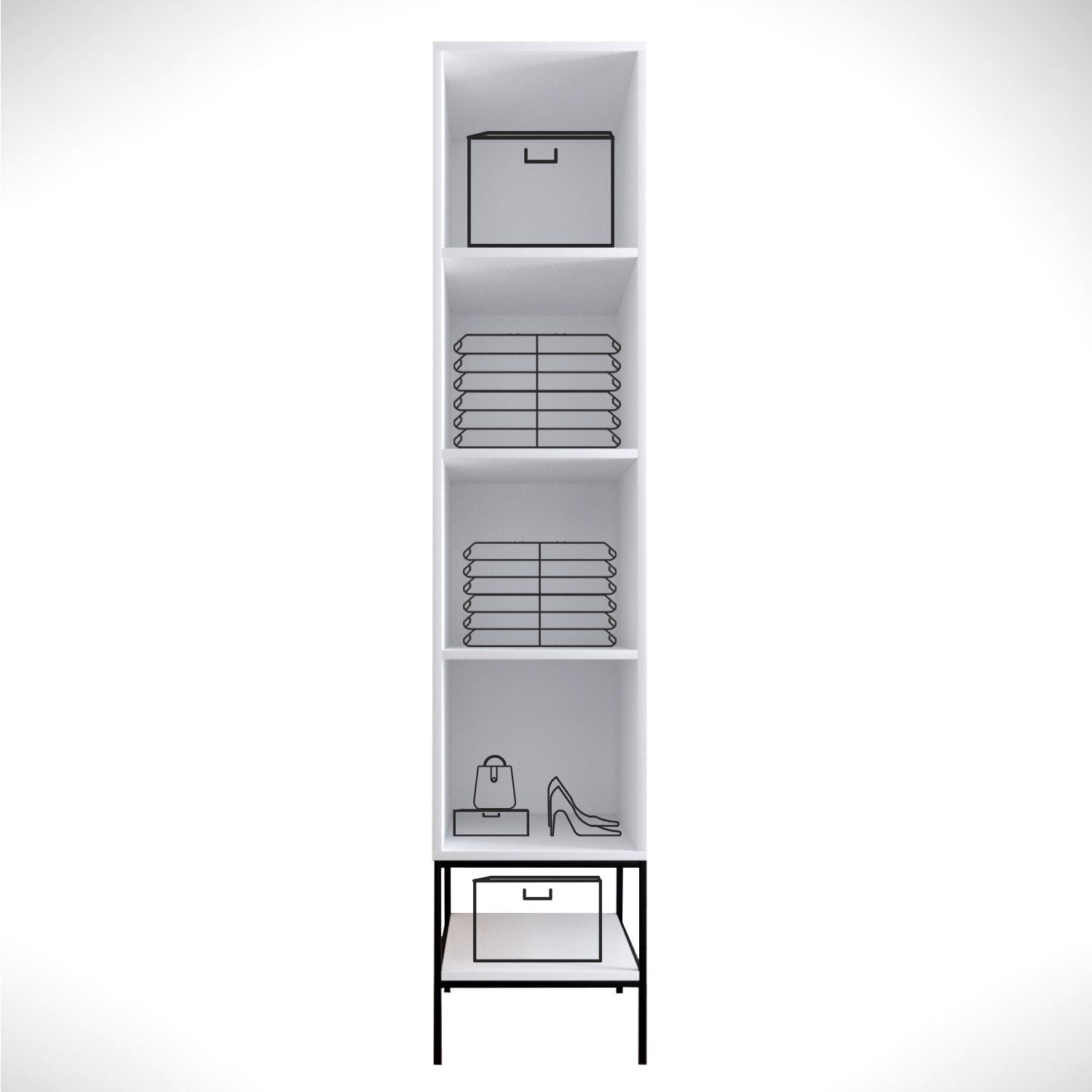 Guarda-roupa de Painel de Partículas – 42cm x 200cm x 50cm – Branco, Preto e Dourado – Painéis de Partículas Revestidos a Melamina