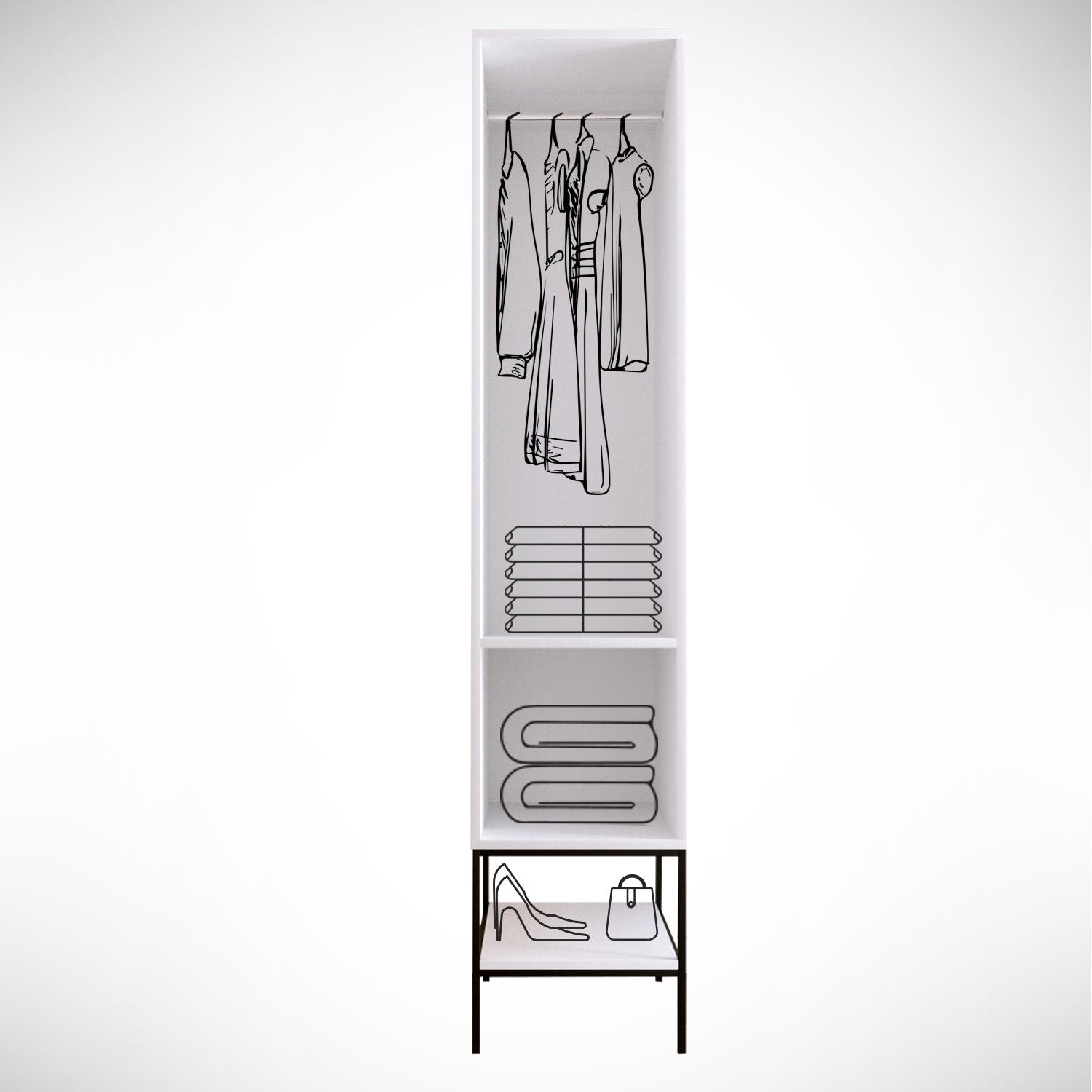 Guarda-roupa de Painel de Partículas – 42cm x 200cm x 50cm – Branco, Preto e Dourado – Painéis de Partículas Revestidos a Melamina