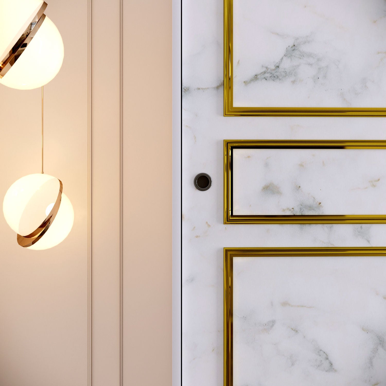 Guarda-roupa de painel de partículas revestido a melamina – 150 cm x 200 cm x 57 cm – Branco, Preto e Dourado