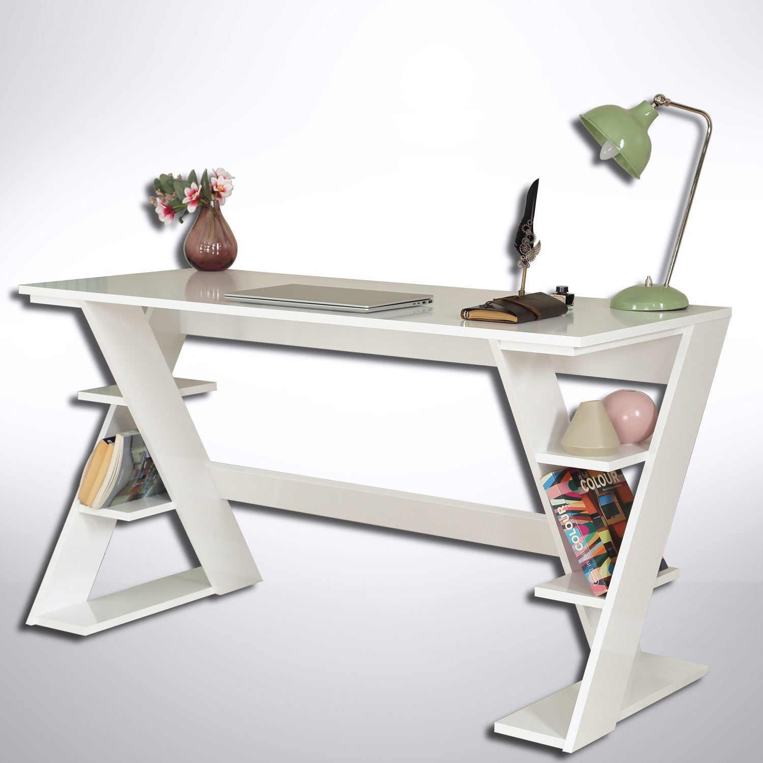 Secretária de Estudo – 140 cm x 73 cm x 60 cm – Branco – Aglomerado
