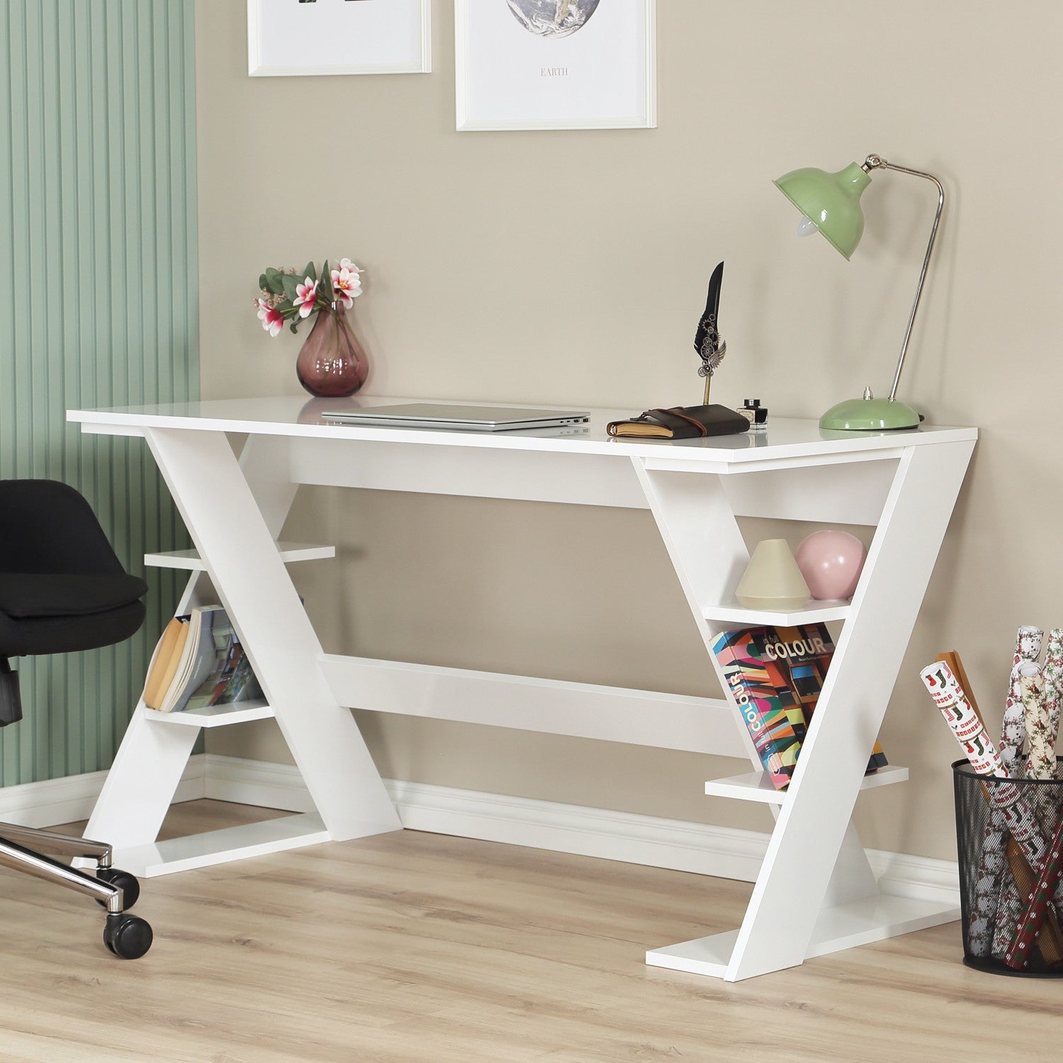 Secretária de Estudo – 140 cm x 73 cm x 60 cm – Branco – Aglomerado