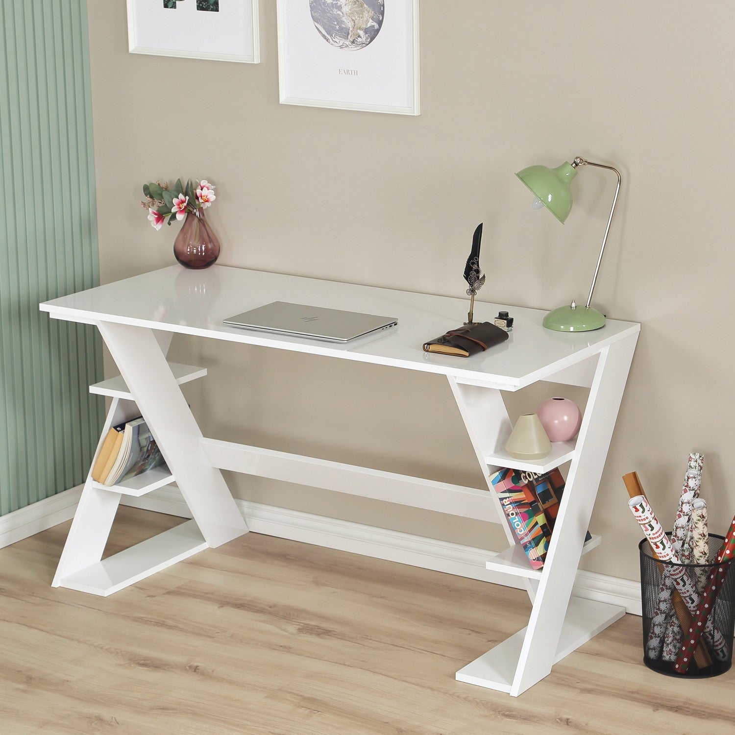 Secretária de Estudo – 140 cm x 73 cm x 60 cm – Branco – Aglomerado