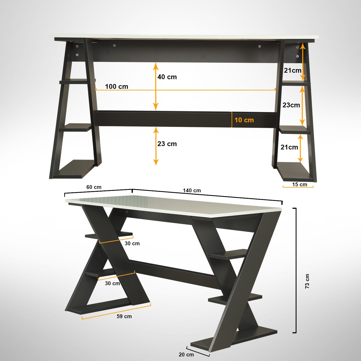 Secretária de Estudo – 140 cm x 73 cm x 60 cm – Antracite e Branco – Aglomerado