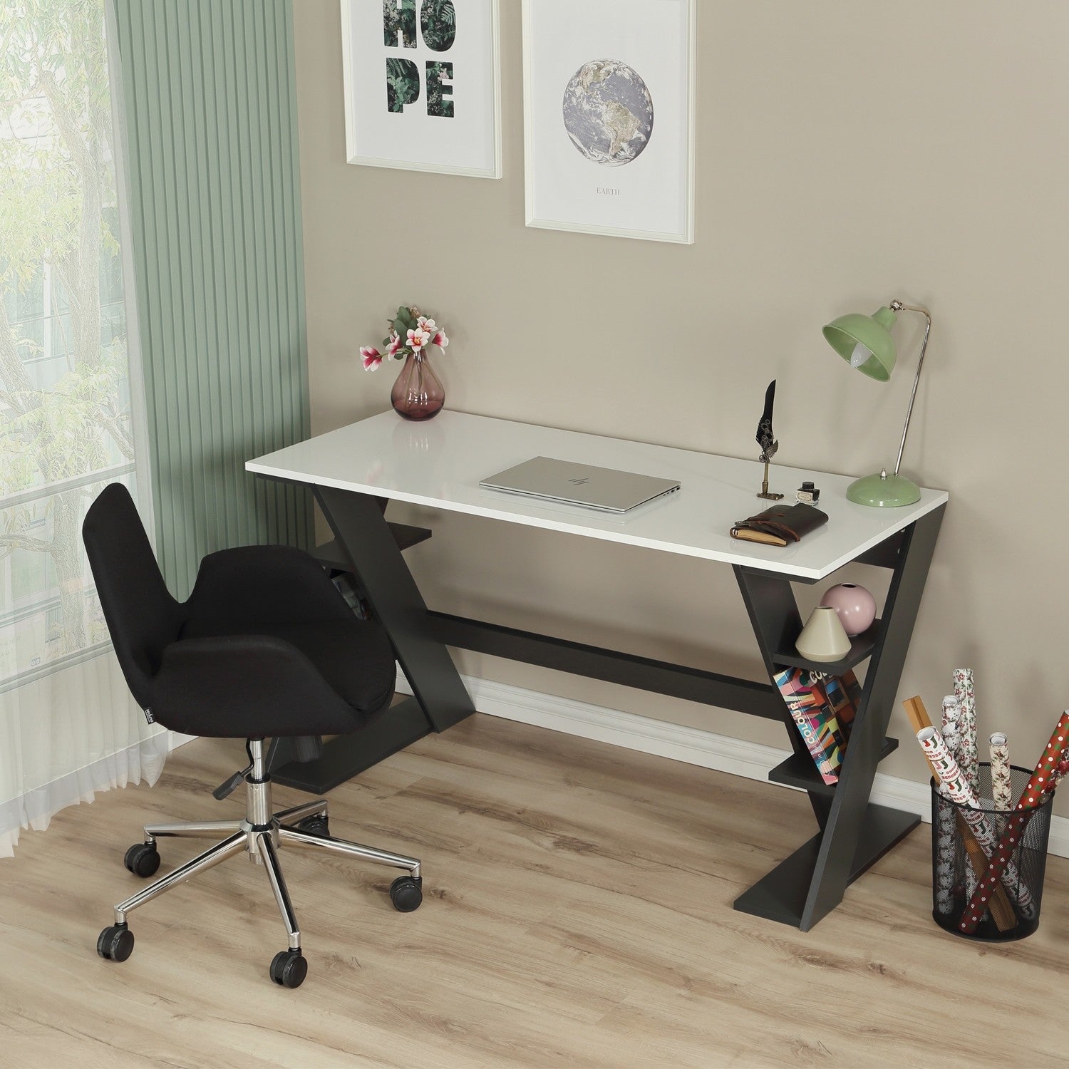 Secretária de Estudo – 140 cm x 73 cm x 60 cm – Antracite e Branco – Aglomerado
