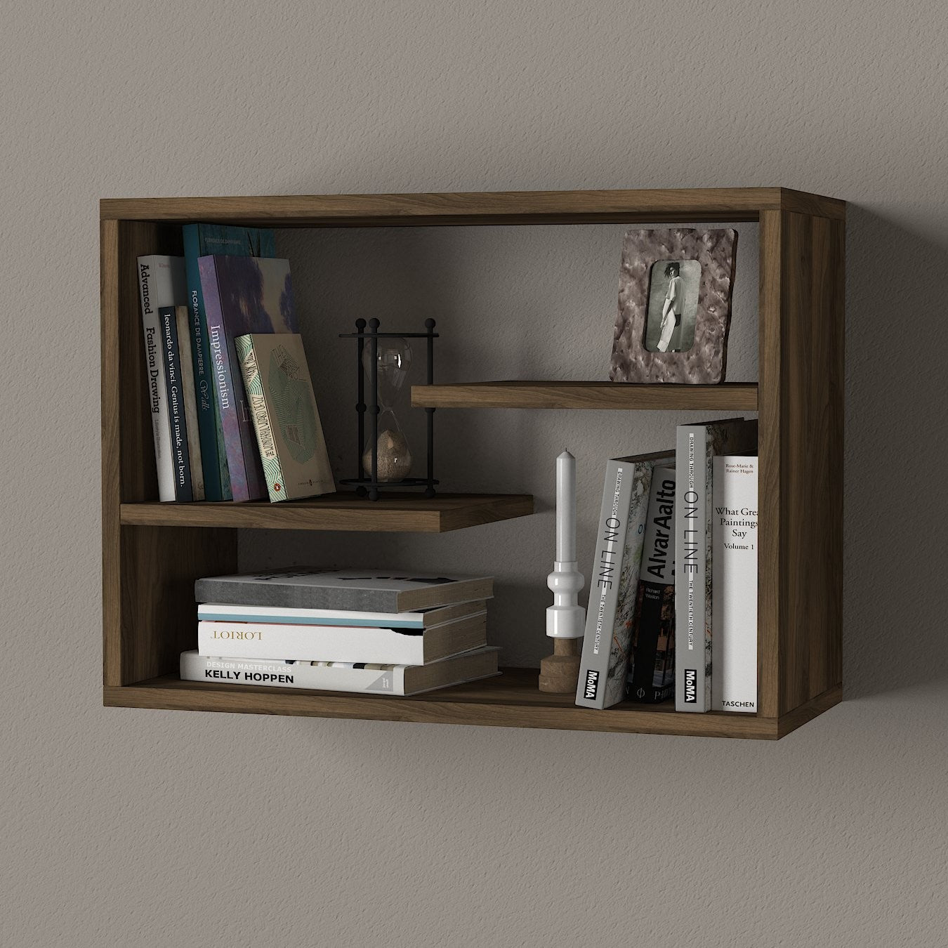 Prateleira de parede moderna – 60 cm x 44 cm x 19,5 cm – Nogueira – Painel de partículas revestido a melamina