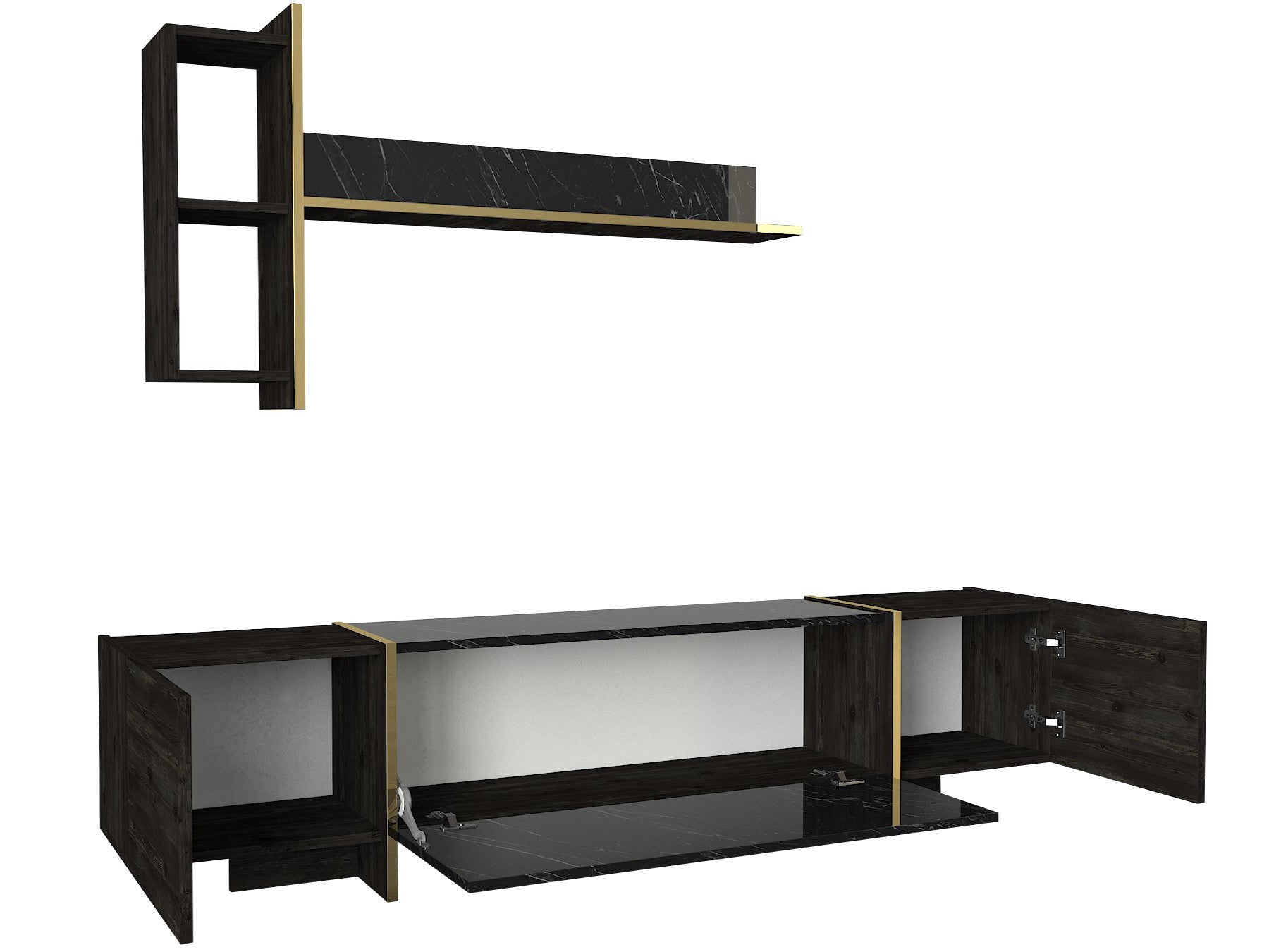 Móvel de TV moderno – 180 cm – preto e dourado – 100% melamina