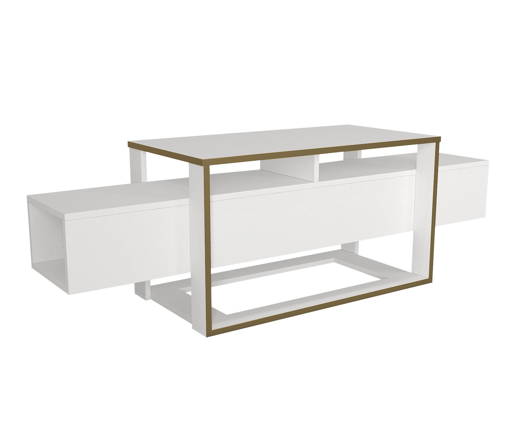 Móvel de TV – 160 cm largura – Branco e Dourado – MDF