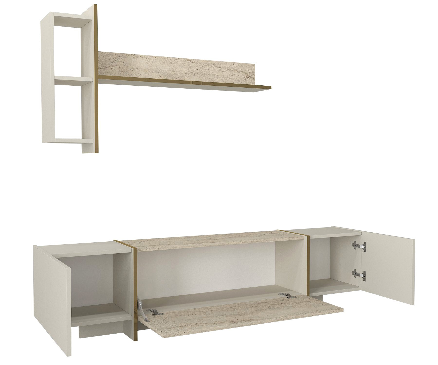 Móvel de TV – 180 cm x 45 cm x 32.3 cm – Travertino e Arenito – Painel de partículas revestido a melamina