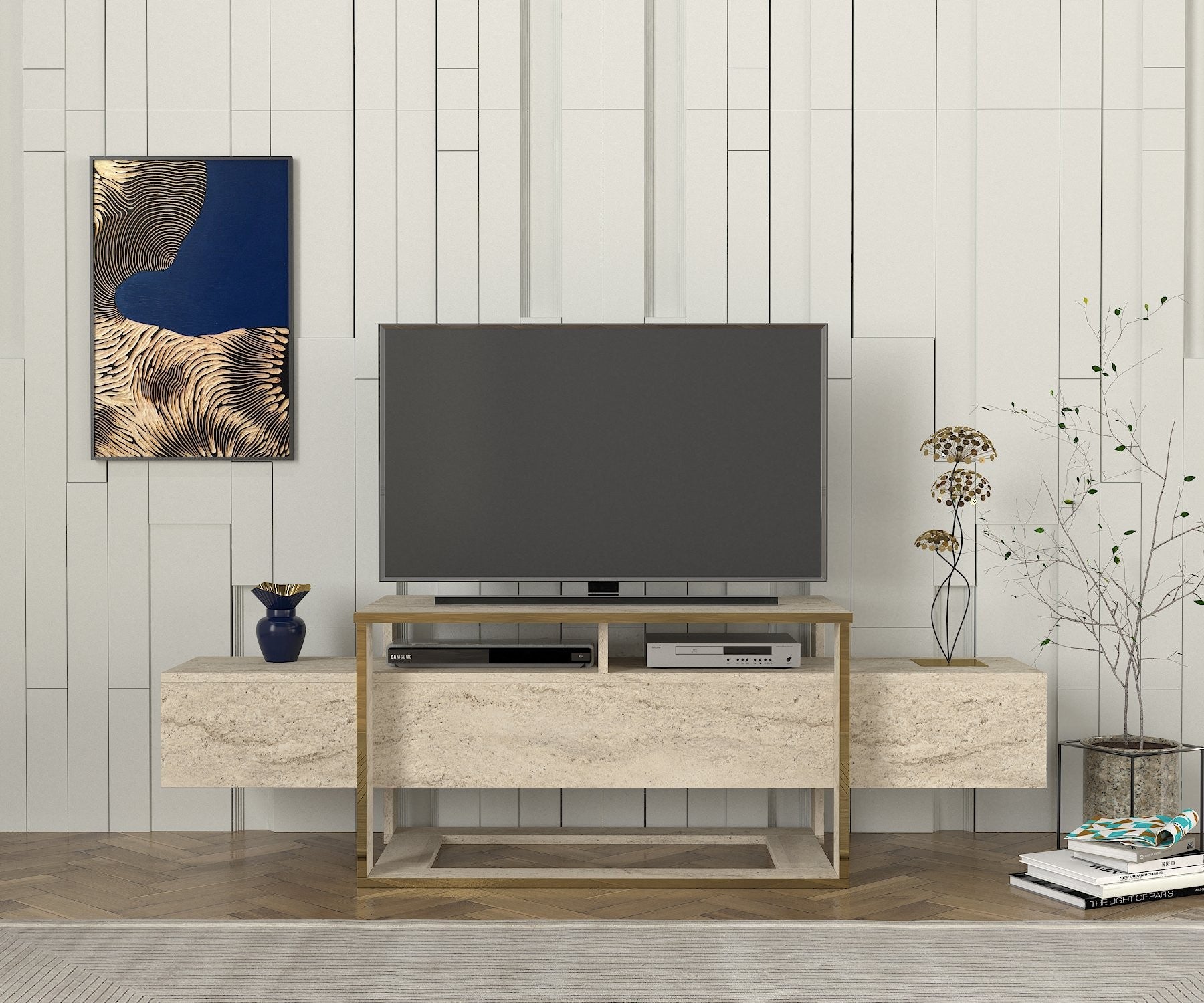 Móvel de TV – 160cm x 49.8cm x 46.1cm – Travertino – MDF