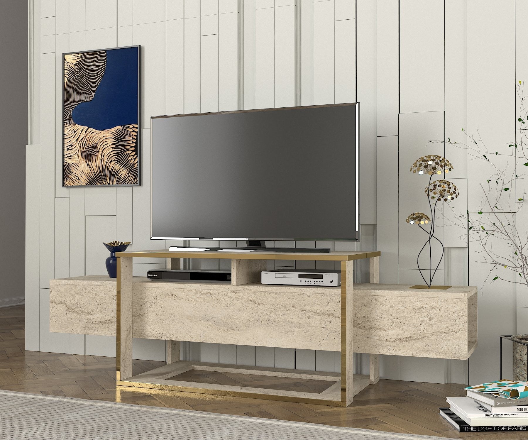 Móvel de TV – 160cm x 49.8cm x 46.1cm – Travertino – MDF