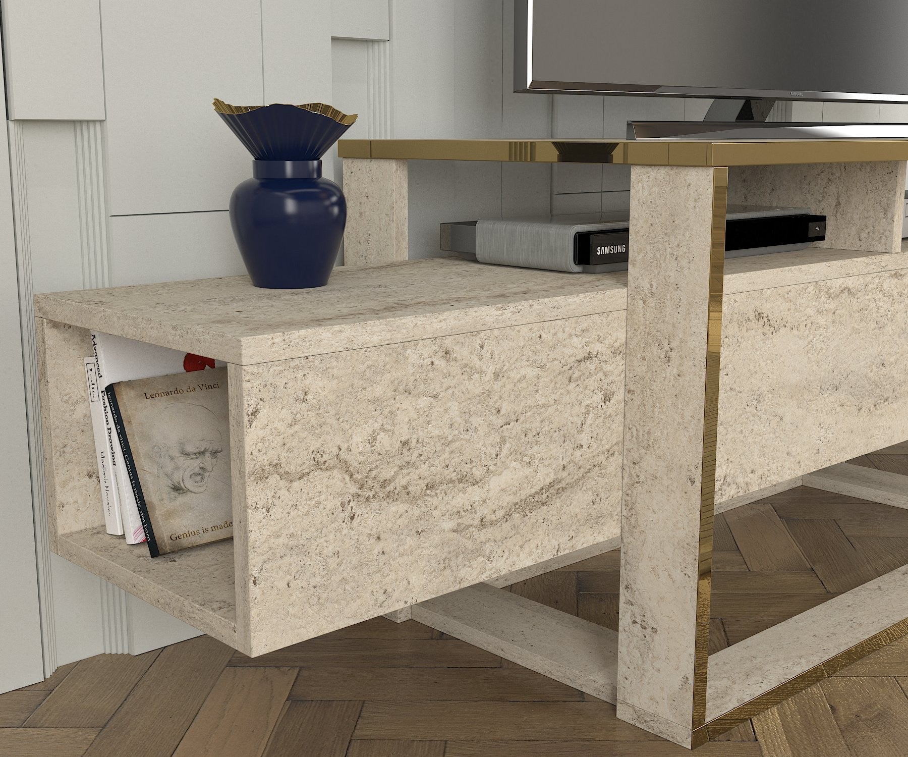 Móvel de TV – 160cm x 49.8cm x 46.1cm – Travertino – MDF