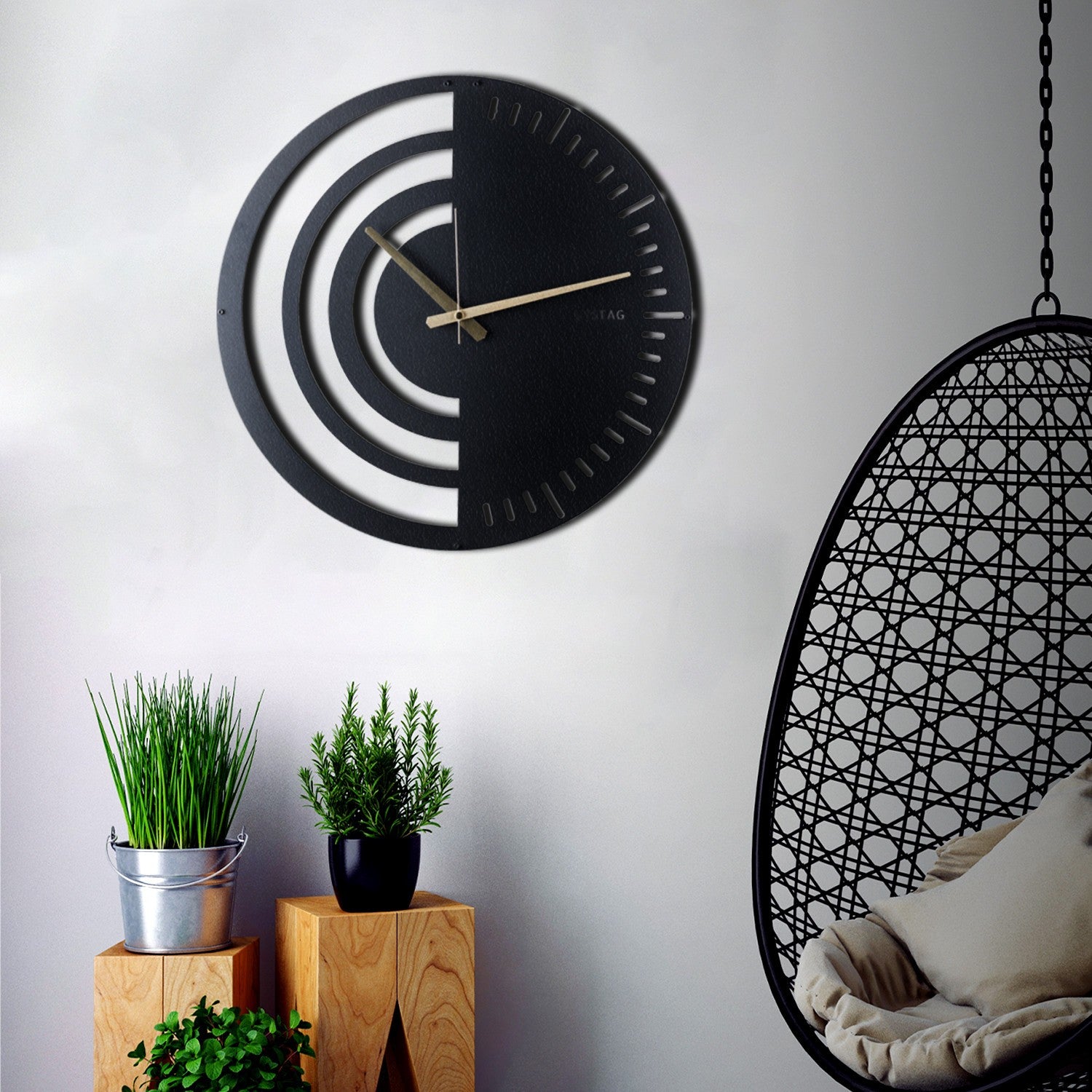 Relógio de Parede Decorativo Chrono - Metal Preto 50x50cm - Design Moderno para Decoração de Interiores