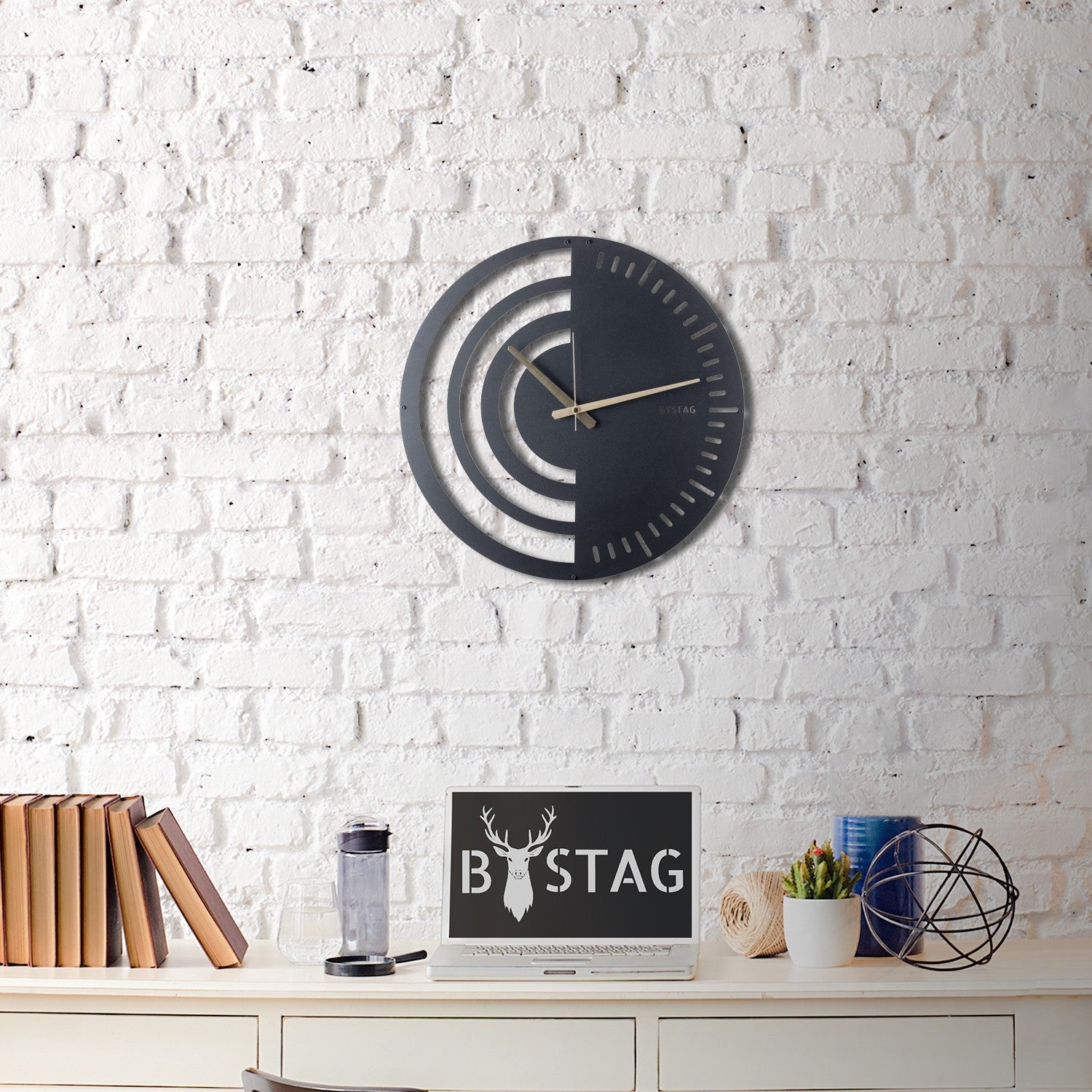 Relógio de Parede Decorativo Chrono - Metal Preto 50x50cm - Design Moderno para Decoração de Interiores