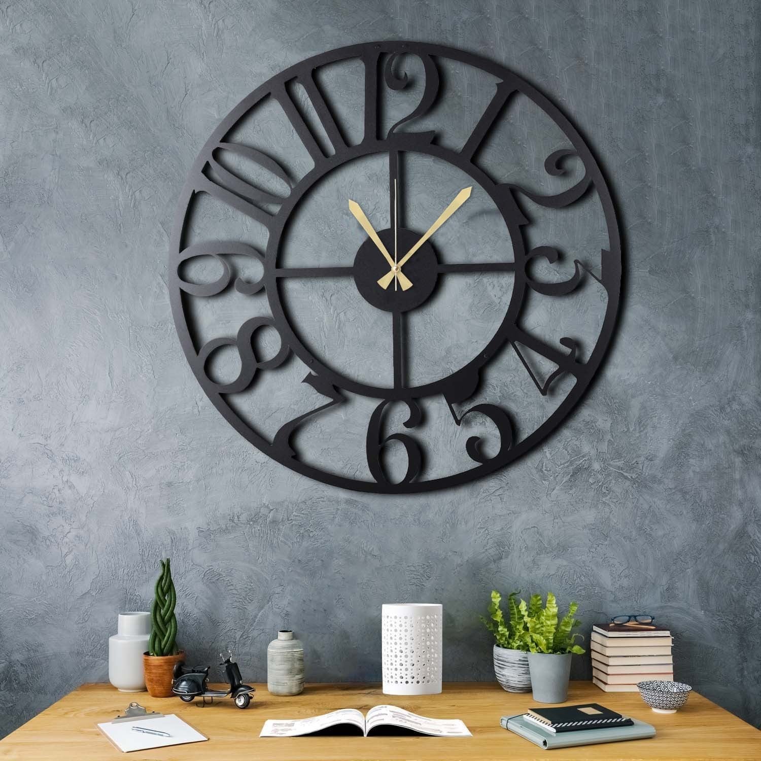Relógio de parede decorativo – 70 x 70 cm – preto – metal