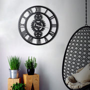 Relógio de Parede Decorativo Gear - Metal Preto 50x50cm - Design Industrial Moderno