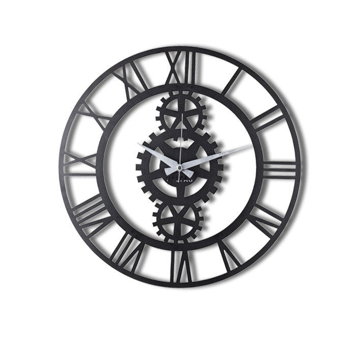 Relógio de Parede Decorativo Gear - Metal Preto 50x50cm - Design Industrial Moderno