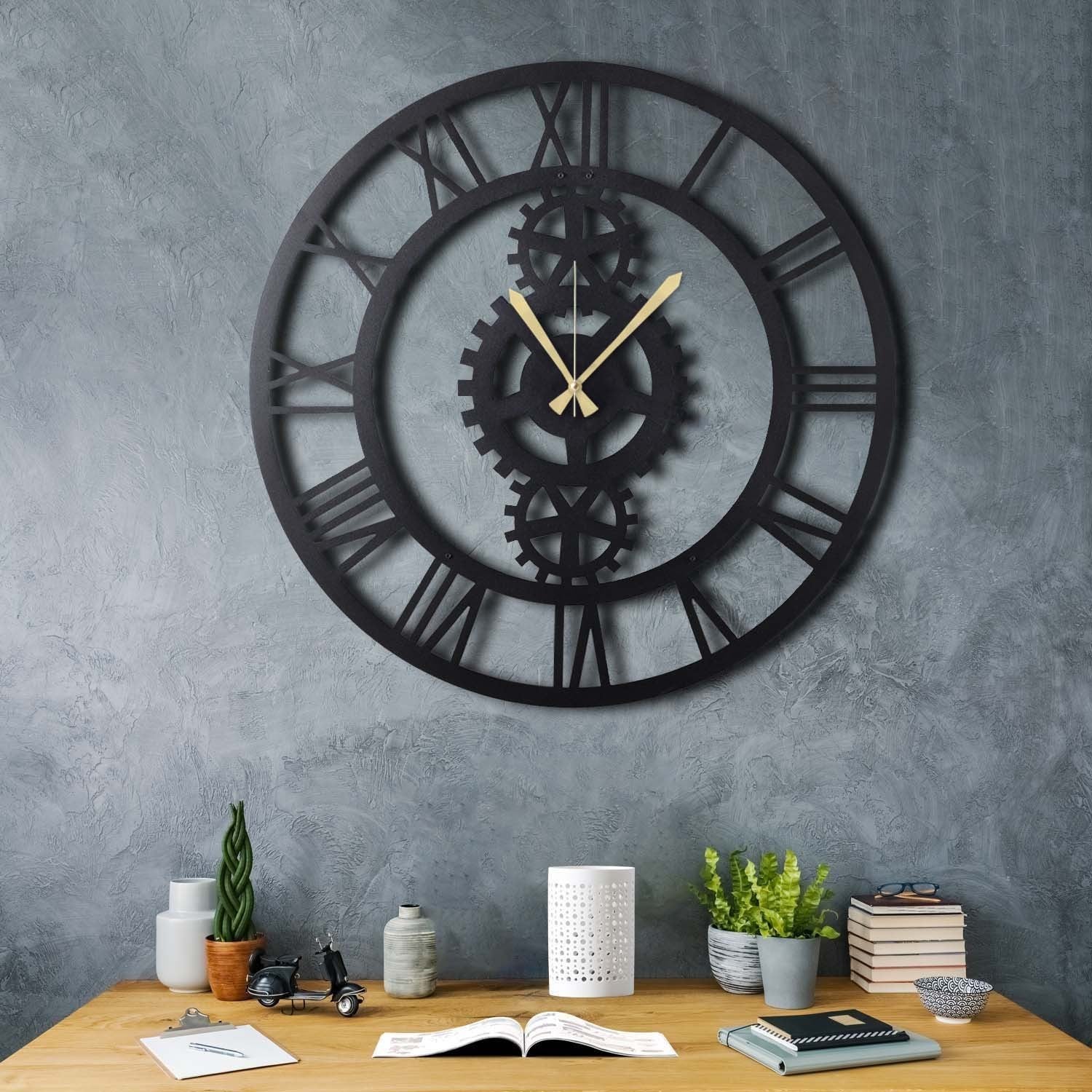Relógio de parede decorativo de metal – 70 x 70 cm – preto – 100% metal