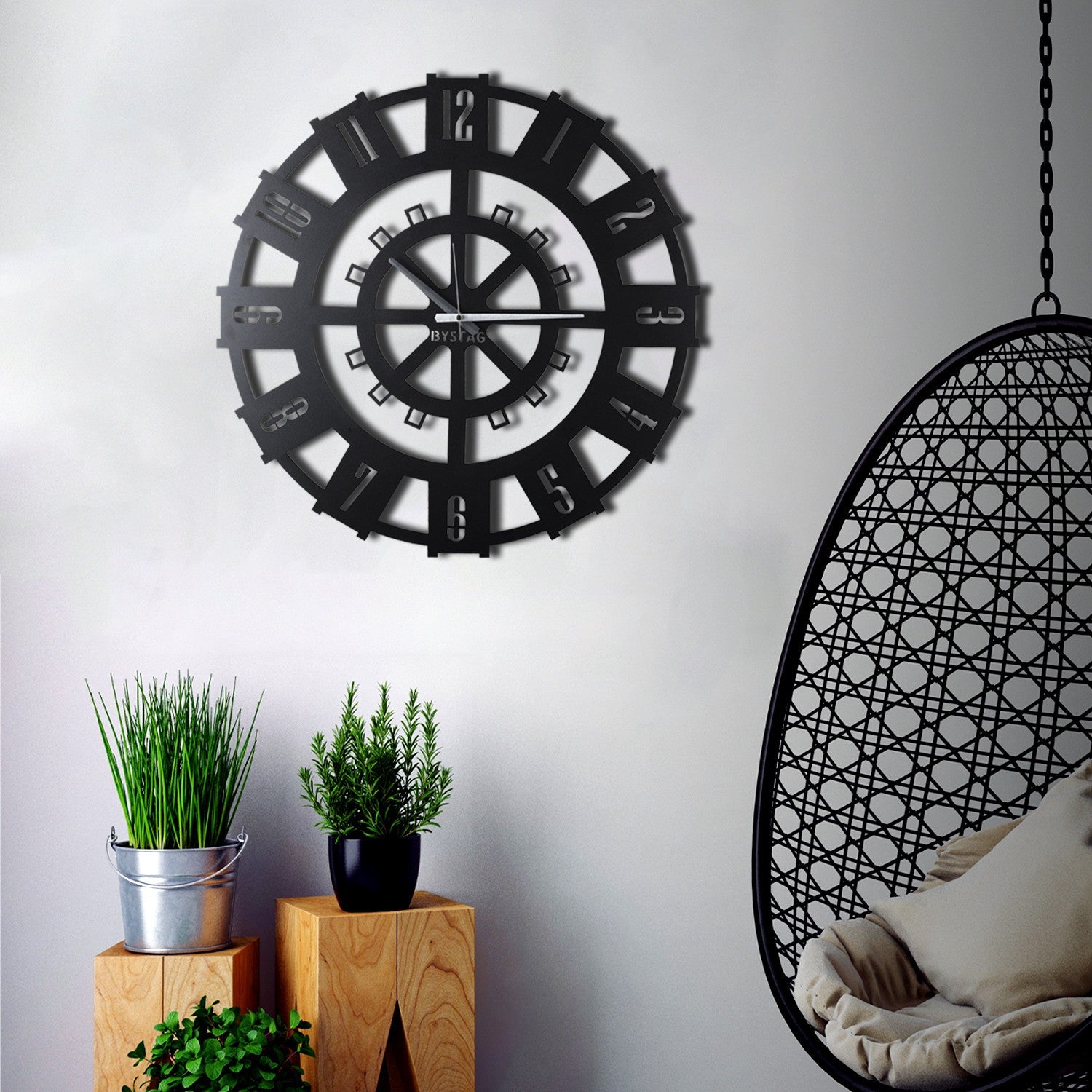Relógio de Parede Decorativo em Metal Preto Stone - 50x50cm - Design Moderno para Decoração de Interiores