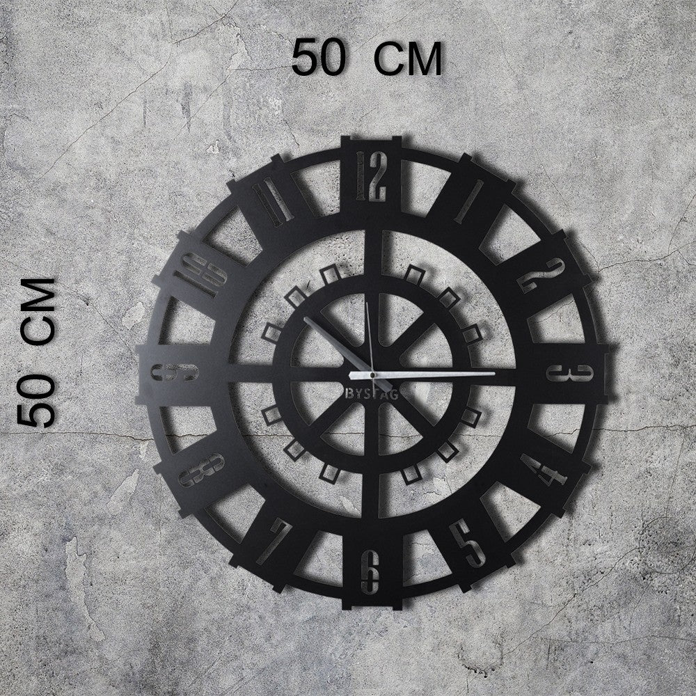 Relógio de Parede Decorativo em Metal Preto Stone - 50x50cm - Design Moderno para Decoração de Interiores